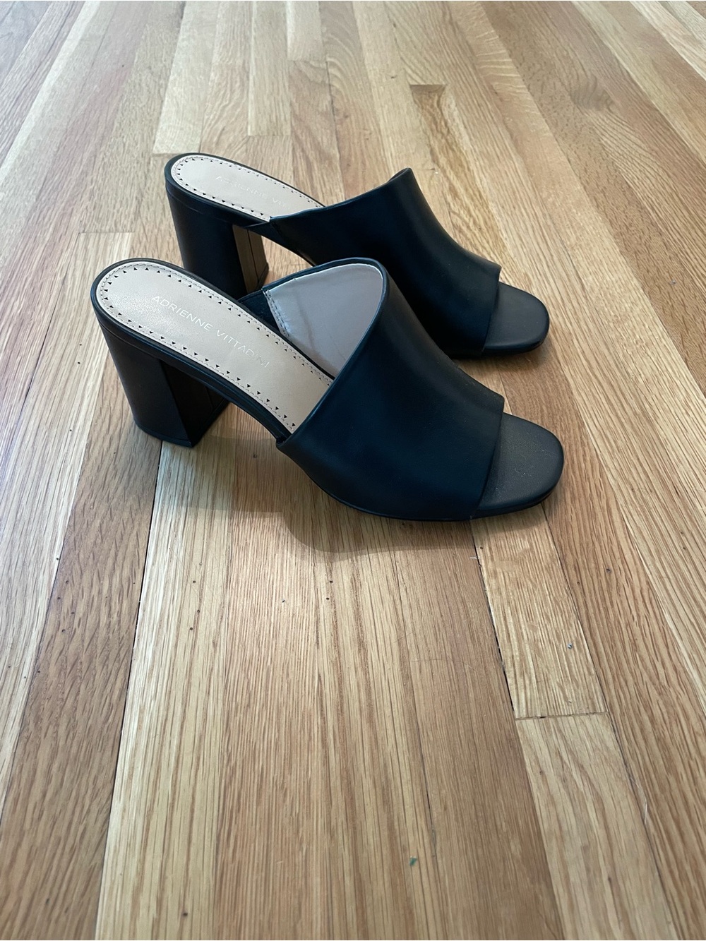 Adrienne Vittadini Black Slip-On Mules with Block Heel